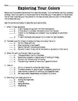 disc personality test questions printable